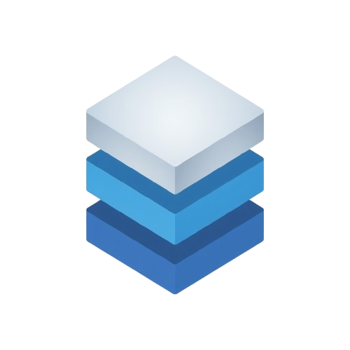 A simple isometric stack of three square blocks in white, light blue, and dark blue on a plain white background.